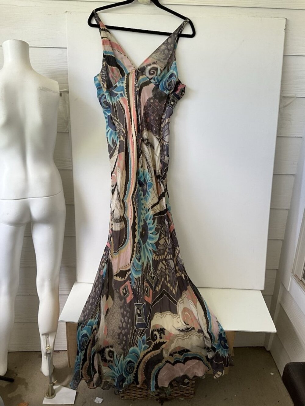 Christian Lacroix Silk Abstract Print Maxi Dress FR 38 US 6 V-Neck Empire Resort - Picture 8 of 11